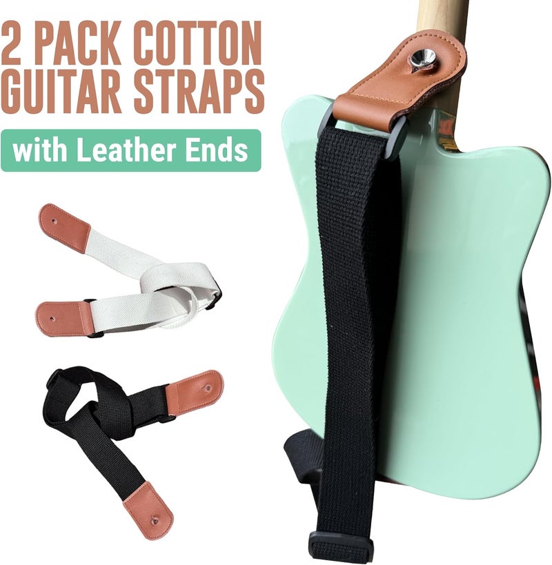 Samorillo [2 Pack] Guitar Strap for Kids - 1 White Strap + 1 Black Strap With Leather Ends - Perfect Fit For Mini Guitars & Ukuleles - Extends Up To 39" For Adults - Image 2